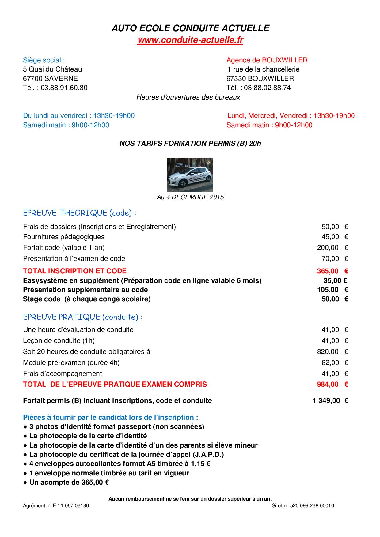 Tarif Permis B